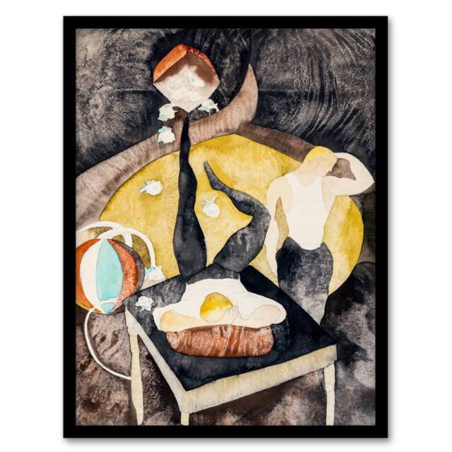 Artery8 Charles Demuth Framed Wall Art Two Acrobat Jugglers in Vaudeville in Grey - Size: A4 - image 1