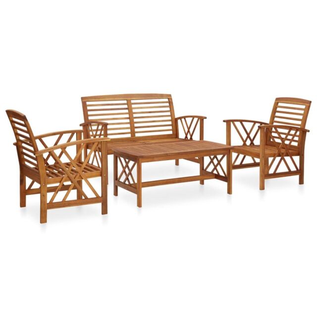 Berkfield Home 4 Piece Garden Lounge Set Solid Acacia Wood in Brown - image 1