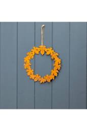KDMD Small Metal Autumnal Leaf Wreath in Orange