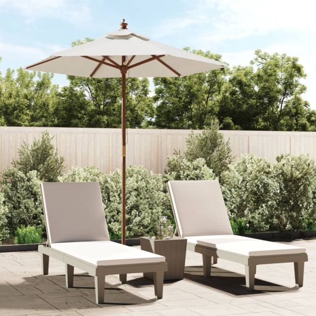 Berkfield Home Garden Parasol with Wooden Pole Sand 196x231 cm in White - image 1