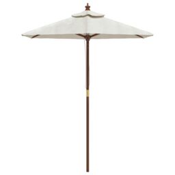 Berkfield Home Garden Parasol with Wooden Pole Sand 196x231 cm in White - thumbnail 3