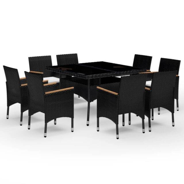 Berkfield Home 9 Piece Garden Dining Set Poly Rattan & Tempered Glass Black - image 1