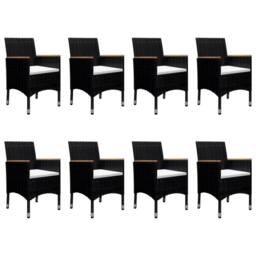Berkfield Home 9 Piece Garden Dining Set Poly Rattan & Tempered Glass Black - thumbnail 3
