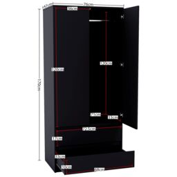 Home Discount Vida Designs Denver 4Pc Bedroom Set(2 Bedside, 4 Drawer Chest, Wardrobe) in Black - thumbnail 4