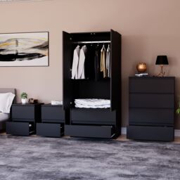 Home Discount Vida Designs Denver 4Pc Bedroom Set(2 Bedside, 4 Drawer Chest, Wardrobe) in Black - thumbnail 5