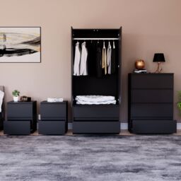 Home Discount Vida Designs Denver 4Pc Bedroom Set(2 Bedside, 4 Drawer Chest, Wardrobe) in Black - thumbnail 7