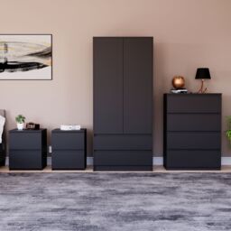 Home Discount Vida Designs Denver 4Pc Bedroom Set(2 Bedside, 4 Drawer Chest, Wardrobe) in Black - thumbnail 6