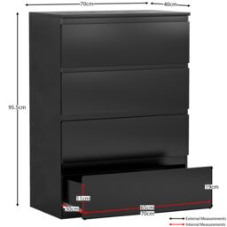 Home Discount Vida Designs Denver 4Pc Bedroom Set(2 Bedside, 4 Drawer Chest, Wardrobe) in Black - thumbnail 3