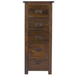 Havendro Dark Wood Chest of 5 Drawers Solid Pine Tallboy in Brown