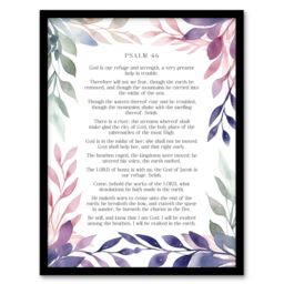 "Artery8 Wall Art Print Psalm 46 Our Refuge & Strength Old Testament Bible Quote Framed Art in Purple - Size: W12"" x H16""" - thumbnail 1