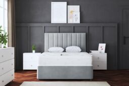 DS Living Amelia Upholstered Silver Panel 4 Draw Divan Bed with Headboard - Size: King - thumbnail 2