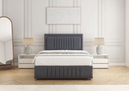 "BSSPOKE Lily Divan Bed Plush Velvet 24"" Headboard & 4 Drawers No Mattress in Charcoal - Size: Small Double" - thumbnail 3