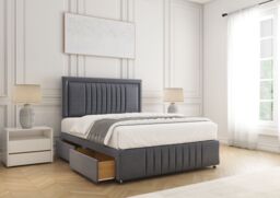 "BSSPOKE Lily Divan Bed Plush Velvet 24"" Headboard & 4 Drawers No Mattress in Charcoal - Size: Small Double" - thumbnail 2