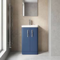Balterley Handsacre Contemporary 2 Door Vanity Basin Unit, Satin Blue, 500mm in Blue - thumbnail 2