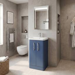 Balterley Handsacre Contemporary 2 Door Vanity Basin Unit, Satin Blue, 500mm in Blue - thumbnail 3