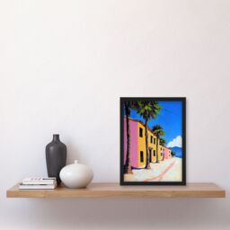 Artery8 Coastal Village Houses Palm Trees Spain Townscape Framed Art Print - Size: A4 - thumbnail 4