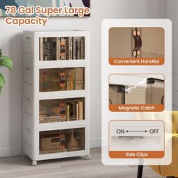 Costway 4 Pack Stackable Storage Cabinet Folding Home Organizer Lockable Wheels 78 Gal in White - thumbnail 5