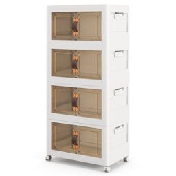 Costway 4 Pack Stackable Storage Cabinet Folding Home Organizer Lockable Wheels 78 Gal in White - thumbnail 1