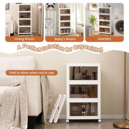 Costway 4 Pack Stackable Storage Cabinet Folding Home Organizer Lockable Wheels 78 Gal in White - thumbnail 6