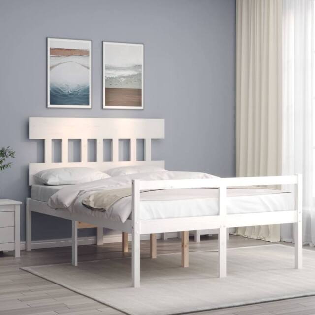 Berkfield Home Bed Frame with Headboard White 140x200 cm Solid Wood - image 1