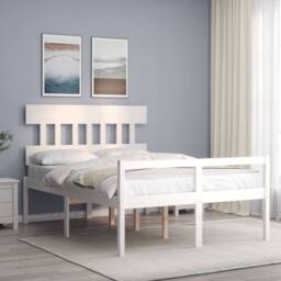 Berkfield Home Bed Frame with Headboard White 140x200 cm Solid Wood - thumbnail 1
