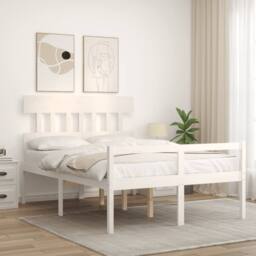 Berkfield Home Bed Frame with Headboard White 140x200 cm Solid Wood - thumbnail 3