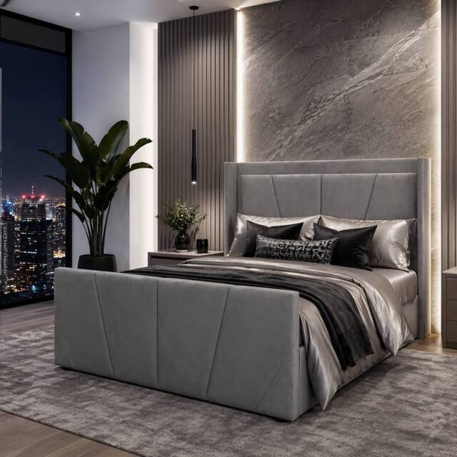Harmin LUXURY 5ft King Grey SUNSHINE Plush Velvet Ottoman Sunshine Winged bed - Size: EU King - image 1