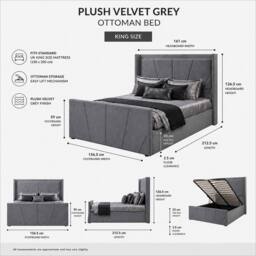 Harmin LUXURY 5ft King Grey SUNSHINE Plush Velvet Ottoman Sunshine Winged bed - Size: EU King - thumbnail 2