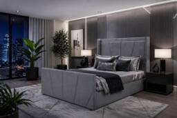 Harmin LUXURY 5ft King Grey SUNSHINE Plush Velvet Ottoman Sunshine Winged bed - Size: EU King - thumbnail 4