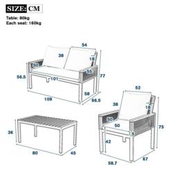FENCHILIN Garden Lounge Set Double Sofa 2 Airchairs with Table Rattan Metal in Grey - thumbnail 3