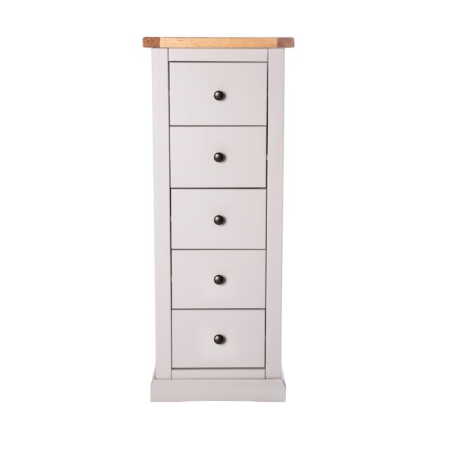 Cabinet Bits Loreo 5 Drawer Narrow Chest of Drawers Brass Knob in Light Grey - image 1