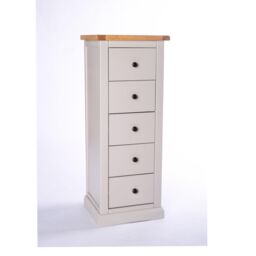 Cabinet Bits Loreo 5 Drawer Narrow Chest of Drawers Brass Knob in Light Grey - thumbnail 2