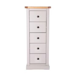 Cabinet Bits Loreo 5 Drawer Narrow Chest of Drawers Brass Knob in Light Grey - thumbnail 1