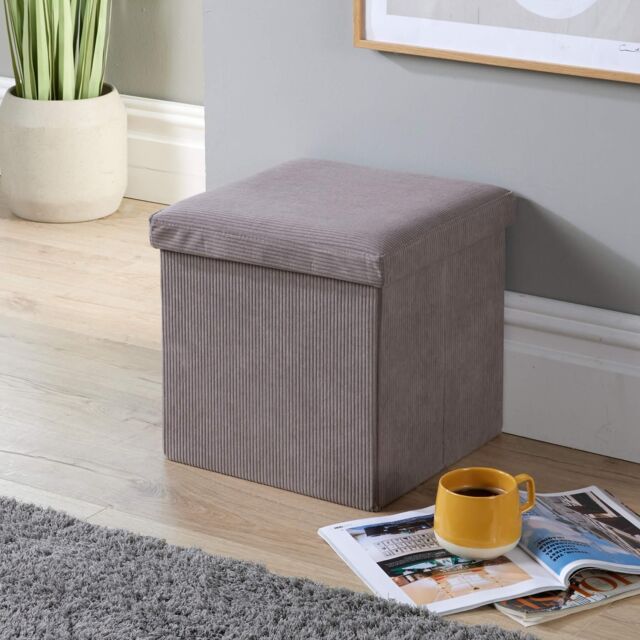 Home Source Ottoman Storage Chest Folding Corduroy Fabric Solid Storage Box in Grey - image 1