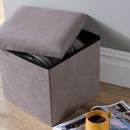 Home Source Ottoman Storage Chest Folding Corduroy Fabric Solid Storage Box in Grey - thumbnail 3