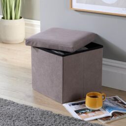 Home Source Ottoman Storage Chest Folding Corduroy Fabric Solid Storage Box in Grey - thumbnail 2
