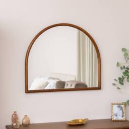 Melody Maison Dark Wood Framed Arched Wall & Mantel Mirror - 90cm X 75cm - Ashwell Range in Brown - Size: 90 cm X 75 cm