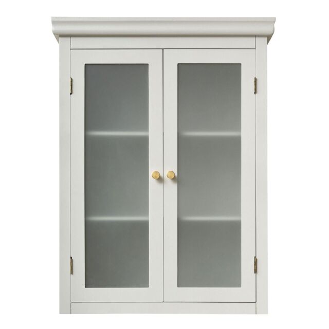 Melody Maison Grey Frosted Glass Fronted Wall Cabinet 75cm X 57cm in White - Size: 75 cm X 57 cm
