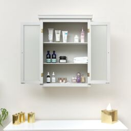 Melody Maison Grey Frosted Glass Fronted Wall Cabinet 75cm X 57cm in White - Size: 75 cm X 57 cm - thumbnail 6