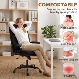HOMCOM Fabric Office Chair, Computer Desk Chair for Home, Black - thumbnail 4