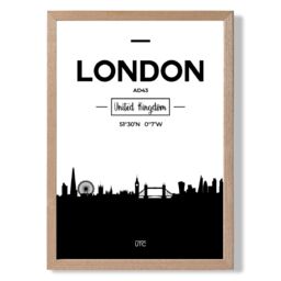 ARTZE London Black & White City Skyline Framed Print SIZE: A4 with Oak Frame