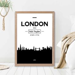 ARTZE London Black & White City Skyline Framed Print SIZE: A4 with Oak Frame - thumbnail 2