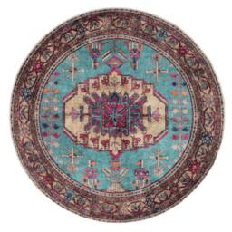 Kukoon Teal Pink Multicolour Distressed Persian Style Non Slip Washable Low Pile Rug in Fuchsia - Size: 60 cm x 110 cm - thumbnail 6