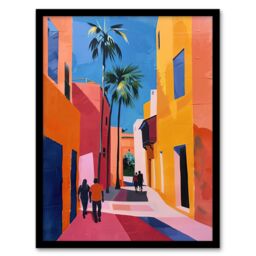 Artery8 Vibrant Casablanca Street African Architecture Framed Art Print - Size: A4 - thumbnail 1