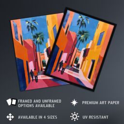 Artery8 Vibrant Casablanca Street African Architecture Framed Art Print - Size: A4 - thumbnail 2