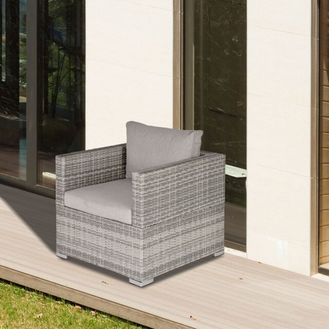 OUTSUNNY Outdoor Garden Furniture Rattan Single Middle Sofa w/ Cushions in Grey - image 1