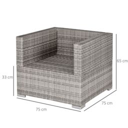 OUTSUNNY Outdoor Garden Furniture Rattan Single Middle Sofa w/ Cushions in Grey - thumbnail 3