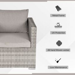 OUTSUNNY Outdoor Garden Furniture Rattan Single Middle Sofa w/ Cushions in Grey - thumbnail 4