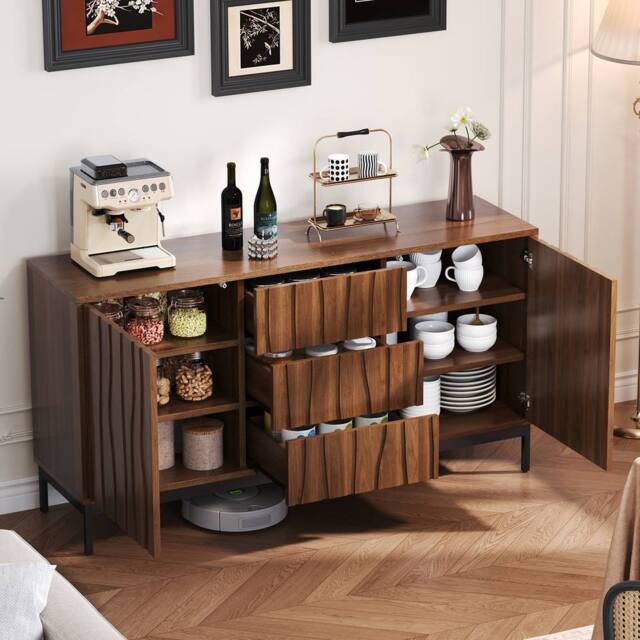 BTM Dark Oak Sideboard with 3 Drawers, Mid-Century Style 150CM in Brown - image 1