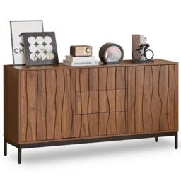 BTM Dark Oak Sideboard with 3 Drawers, Mid-Century Style 150CM in Brown - thumbnail 9